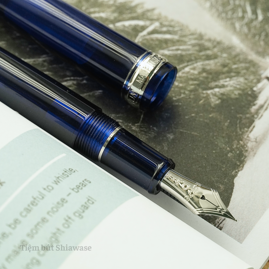 Bút Máy Platinum #3776 Century Slip & Seal 14K Bản Rhodium - Chartres Blue - Xanh Biển