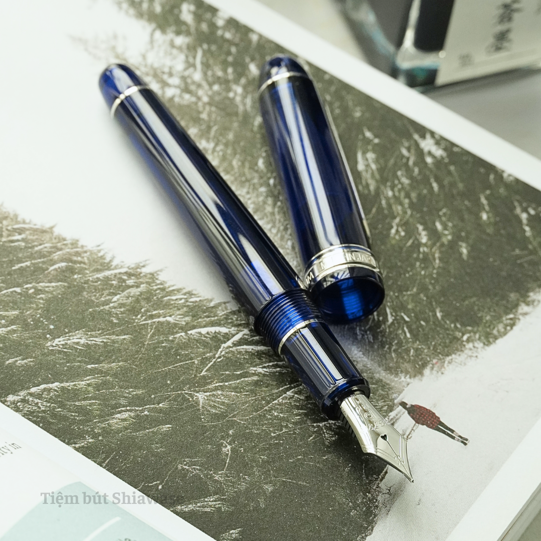 Bút Máy Platinum #3776 Century Slip & Seal 14K Bản Rhodium - Chartres Blue - Xanh Biển