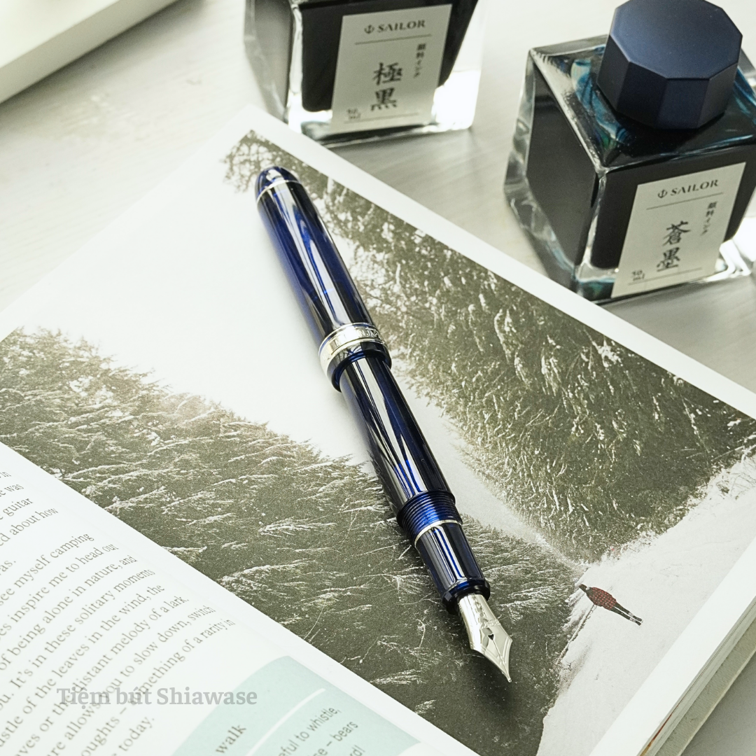 Bút Máy Platinum #3776 Century Slip & Seal 14K Bản Rhodium - Chartres Blue - Xanh Biển