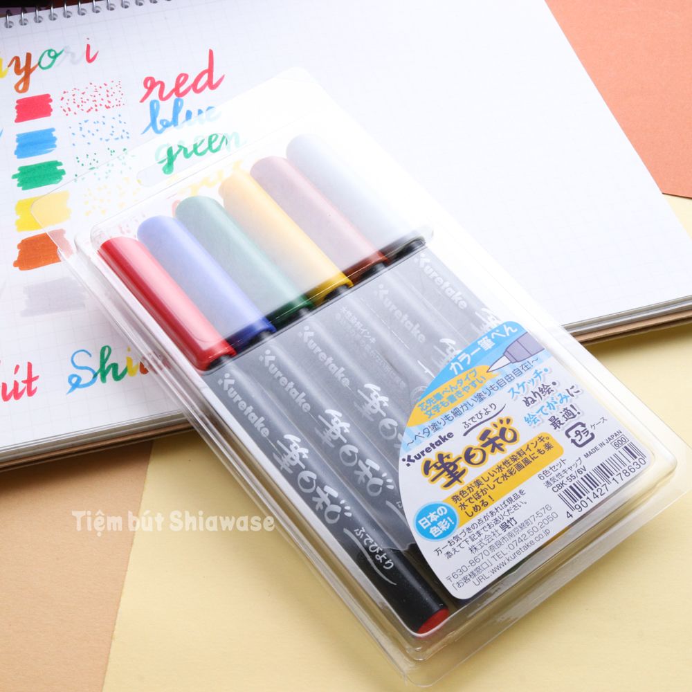 Bút Màu Calligraphy Kuretake Zig Fudebiyori Brush Pen - Set 6 Màu