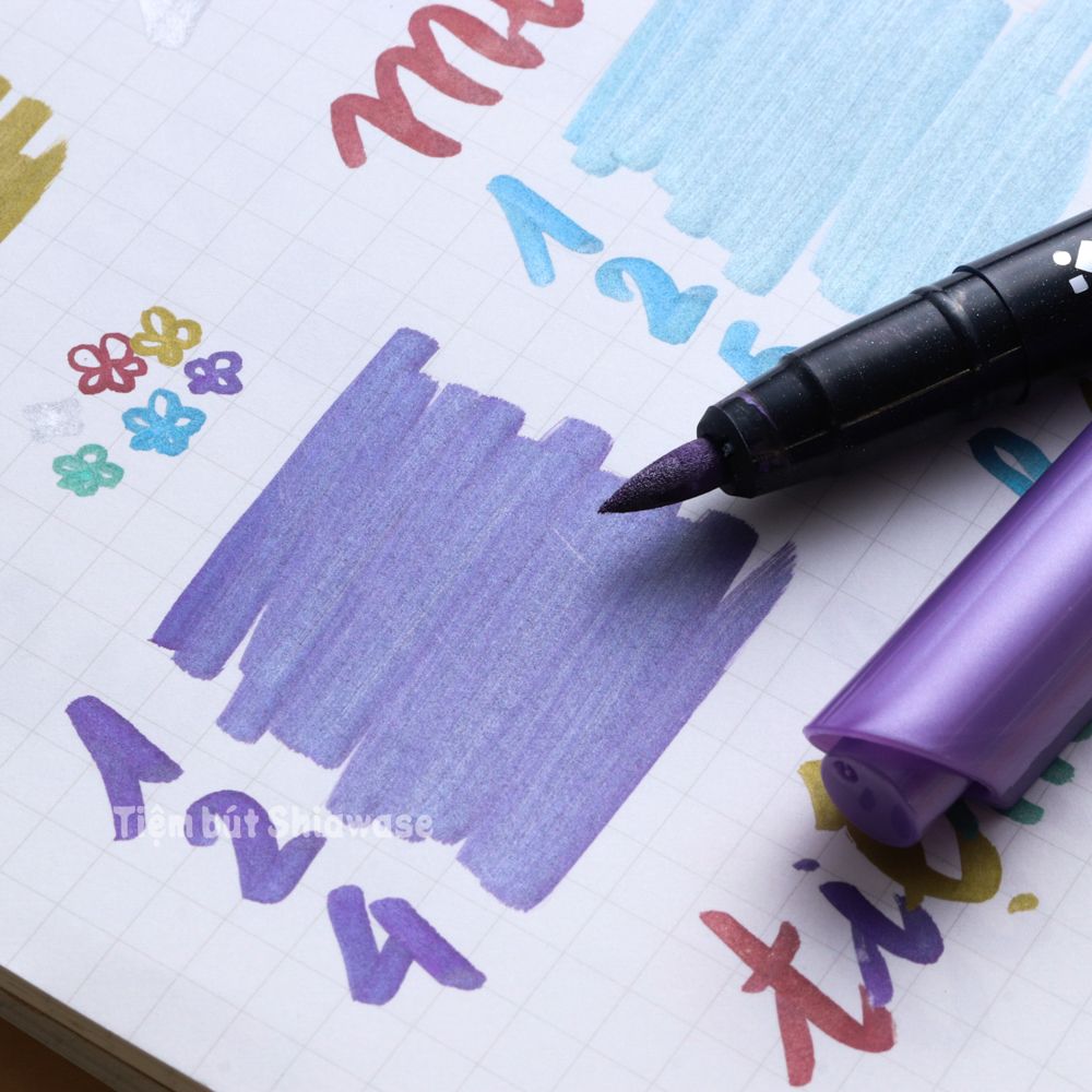 Set 6 Cây Bút Màu Calligraphy Nhũ Metallic Kuretake Zig Fudebiyori Metallic Brush Pen