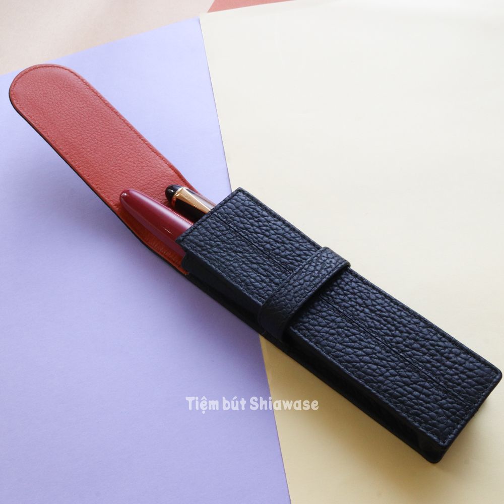 Bao Da Đựng Bút - Loại 2 Bút - Wancher Penbrace 2 Pen Pouch - Black Orange