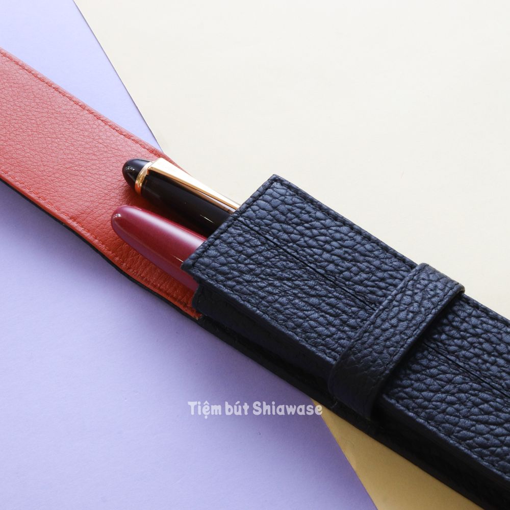 Bao Da Đựng Bút - Loại 2 Bút - Wancher Penbrace 2 Pen Pouch - Black Orange