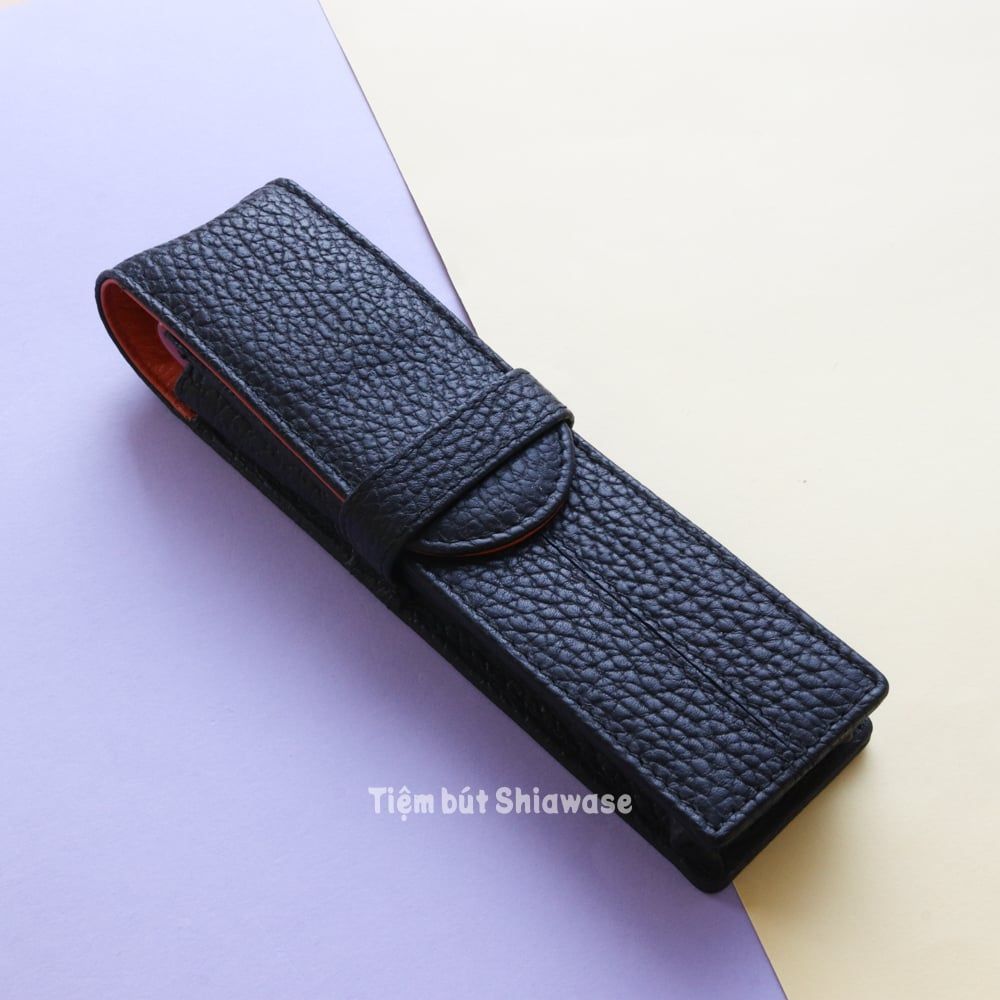 Bao Da Đựng Bút - Loại 2 Bút - Wancher Penbrace 2 Pen Pouch - Black Orange