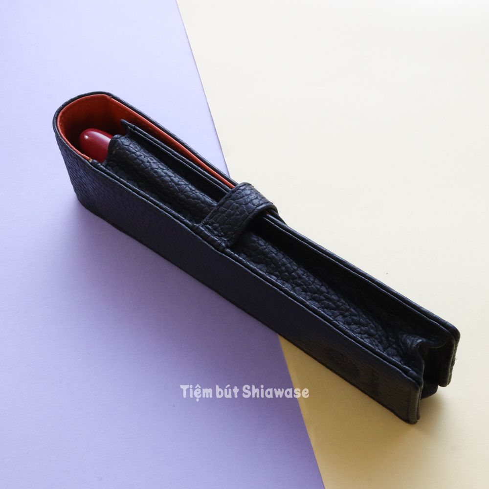 Bao Da Đựng Bút - Loại 2 Bút - Wancher Penbrace 2 Pen Pouch - Black Orange