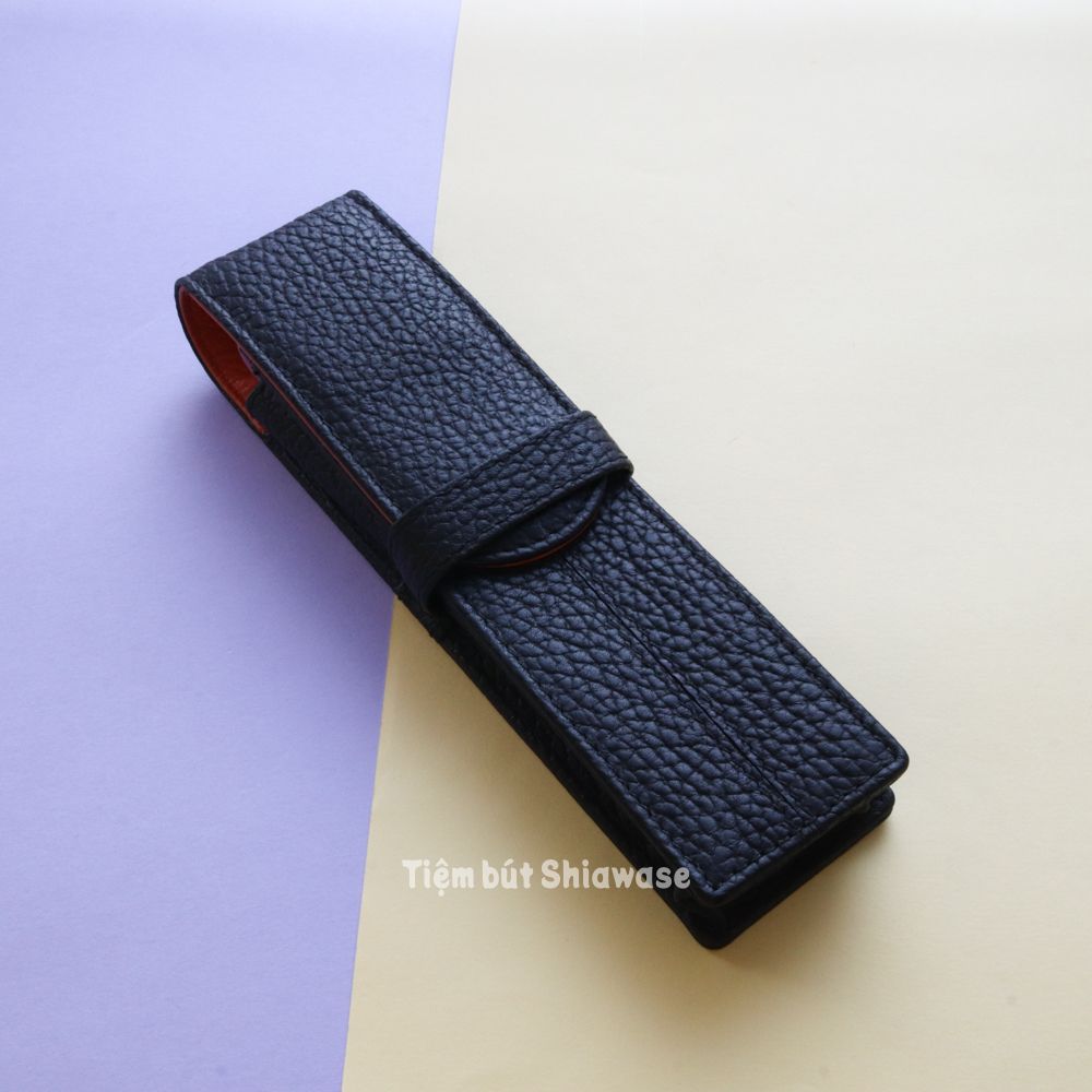 Bao Da Đựng Bút - Loại 2 Bút - Wancher Penbrace 2 Pen Pouch - Black Orange