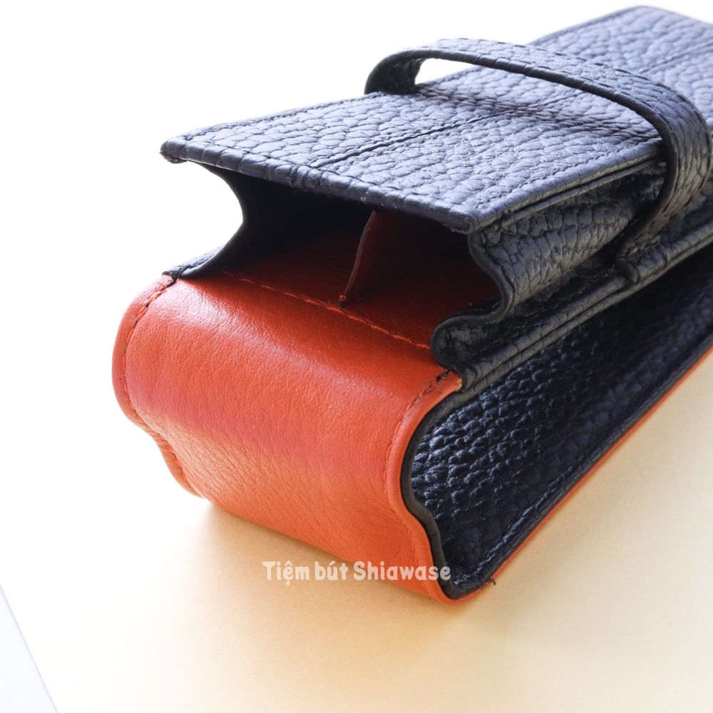 Bao Da Đựng Bút - Loại 2 Bút - Wancher Penbrace 2 Pen Pouch - Black Orange