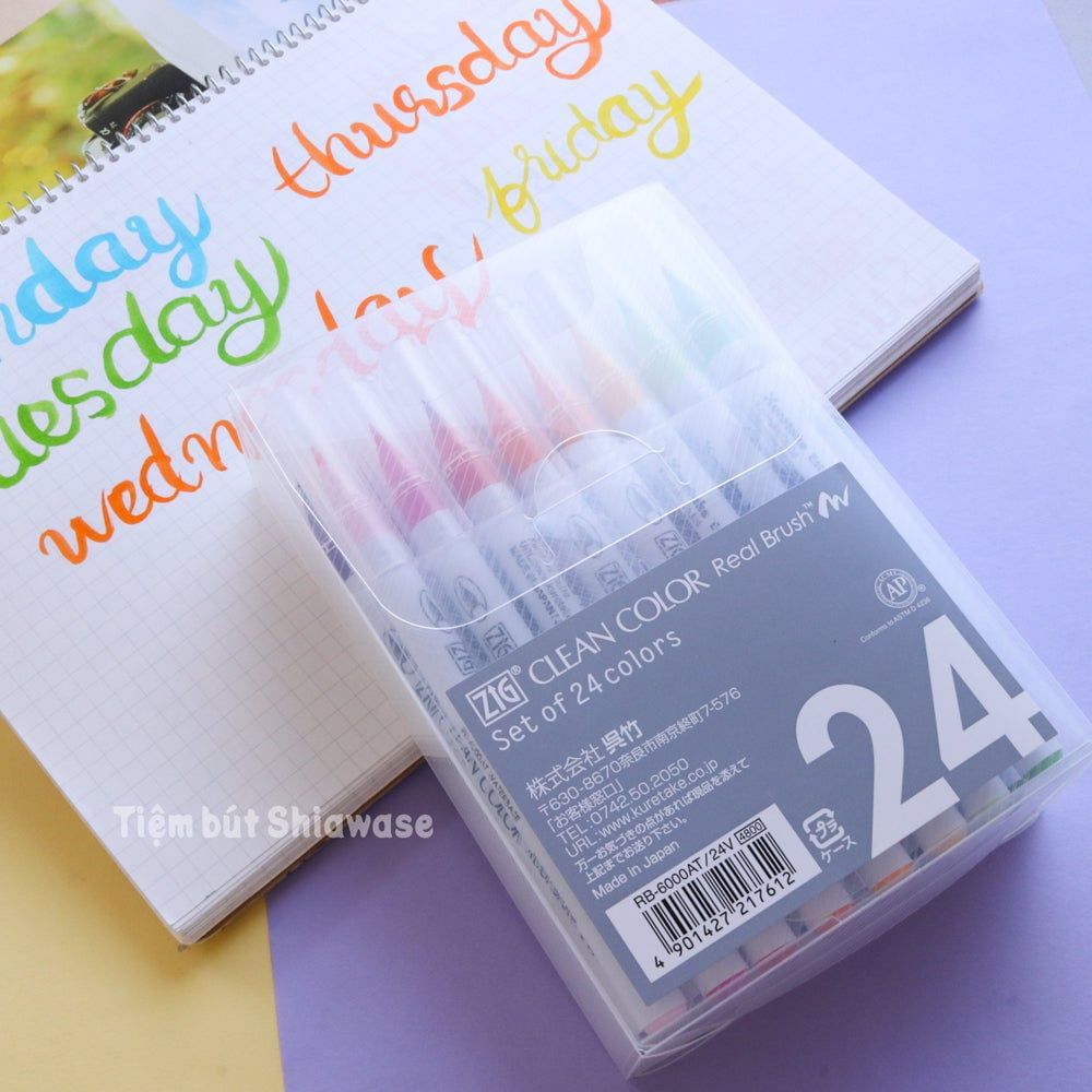 Bút Màu Nước Kuretake Zig Clean Color Real Brush - Set 24 Màu
