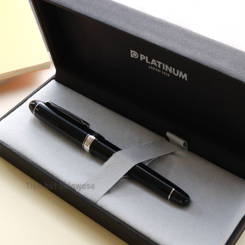 Bút Máy Platinum #3776 Century Slip & Seal 14K Bản Rhodium - Black Diamond - Đen