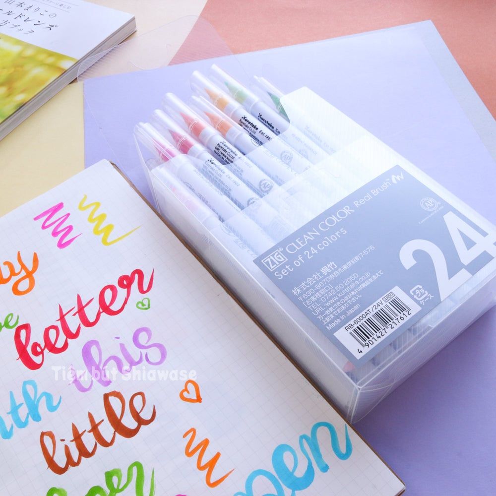 Bút Màu Nước Kuretake Zig Clean Color Real Brush - Set 24 Màu