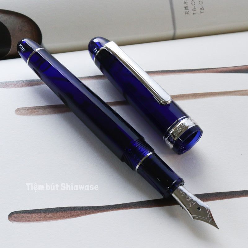 Bút Máy Platinum #3776 Century Slip & Seal 14K Bản Rhodium - Chartres Blue - Xanh Biển