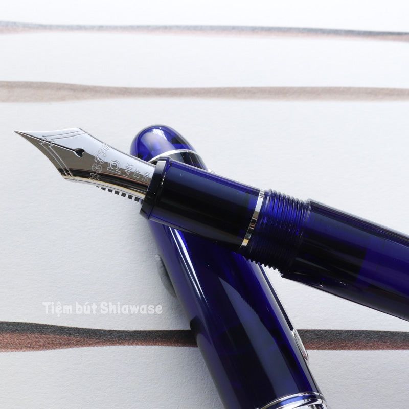 Bút Máy Platinum #3776 Century Slip & Seal 14K Bản Rhodium - Chartres Blue - Xanh Biển