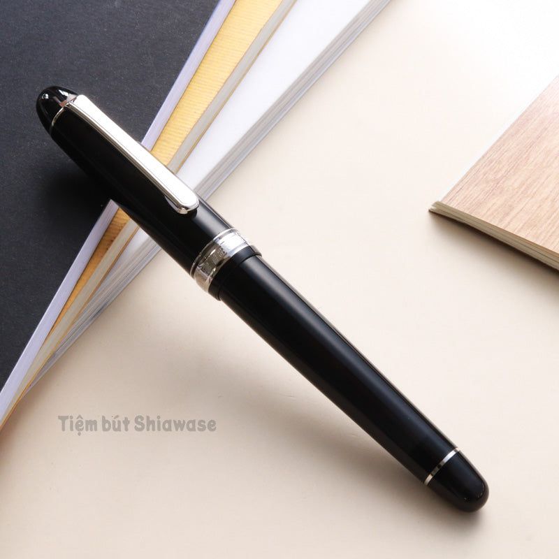 Bút Máy Platinum #3776 Century Slip & Seal 14K Bản Rhodium - Black Diamond - Đen
