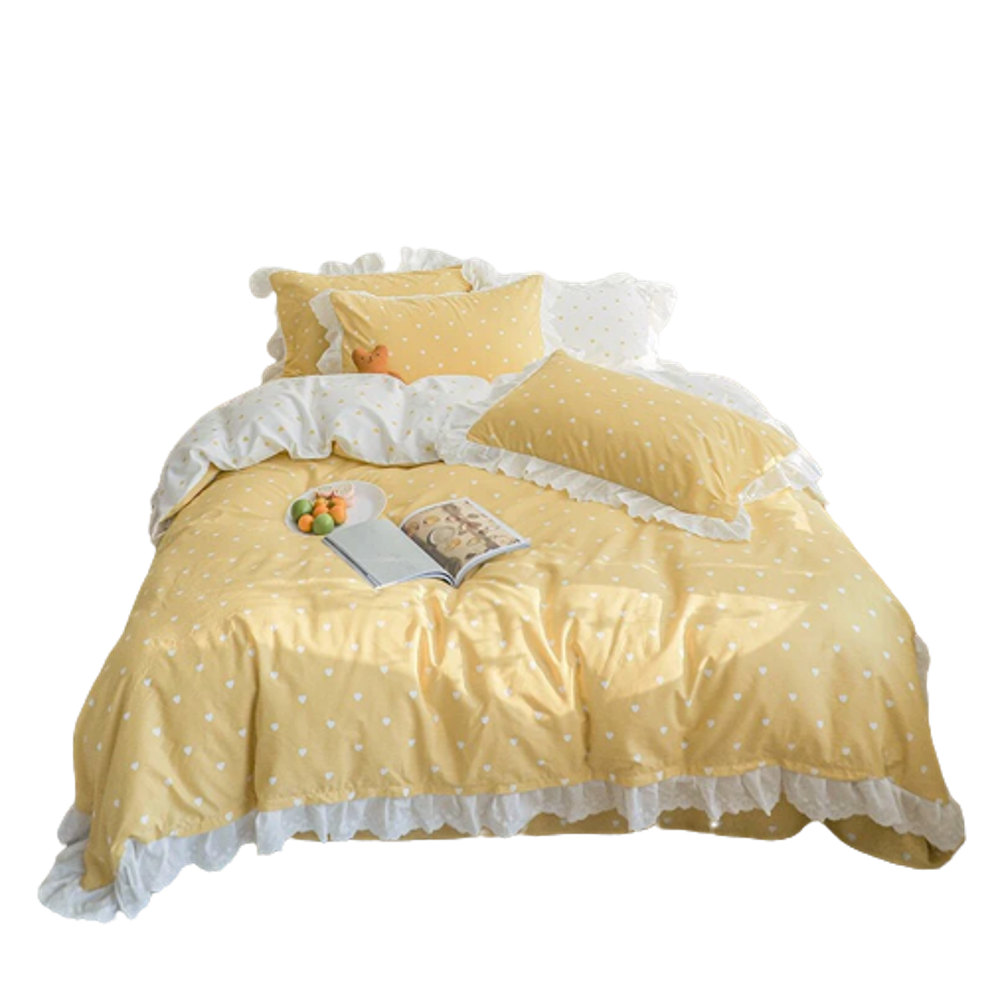 Bộ Chăn ga cotton cao cấp- Tim bèo vàng
