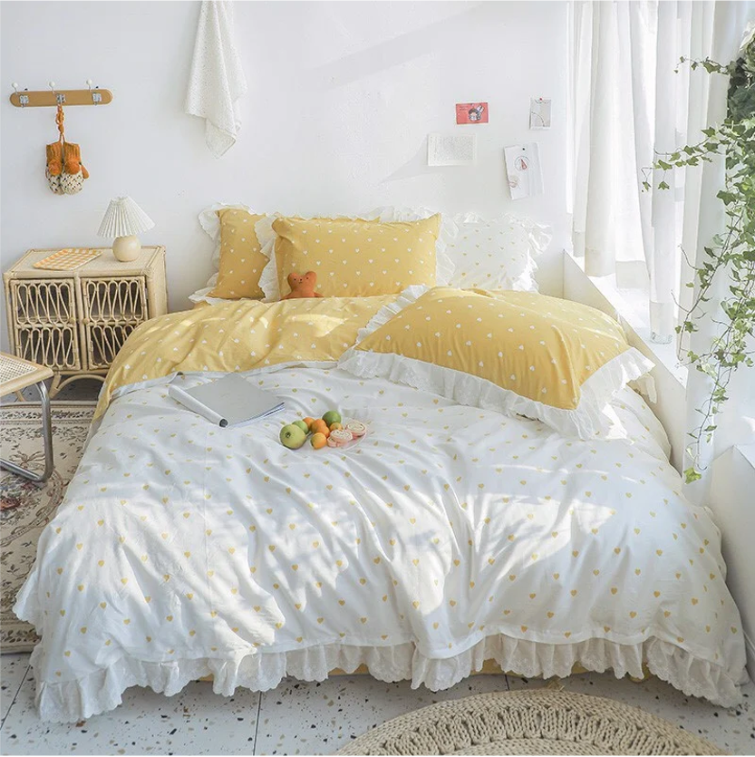 Bộ Chăn ga cotton cao cấp- Tim bèo vàng