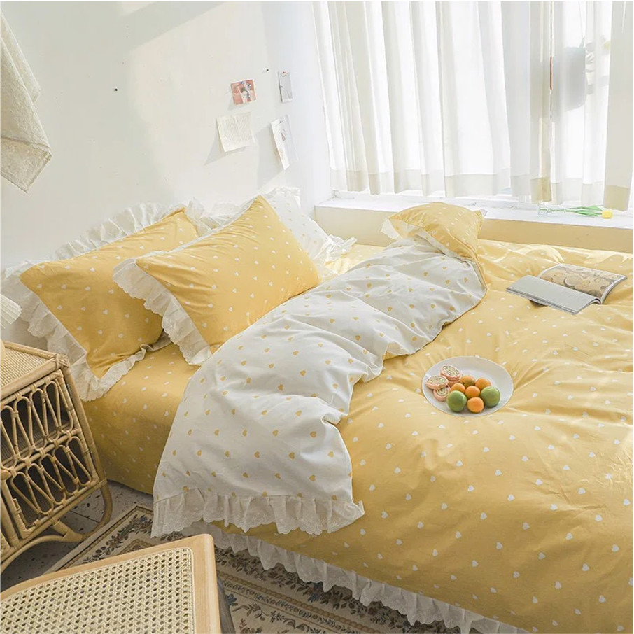 Bộ Chăn ga cotton cao cấp- Tim bèo vàng