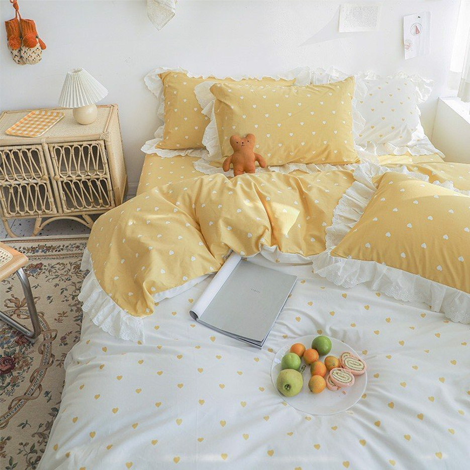 Bộ Chăn ga cotton cao cấp- Tim bèo vàng