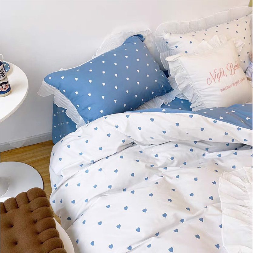 Bộ Chăn ga cotton cao cấp- Tim bèo xanh dương