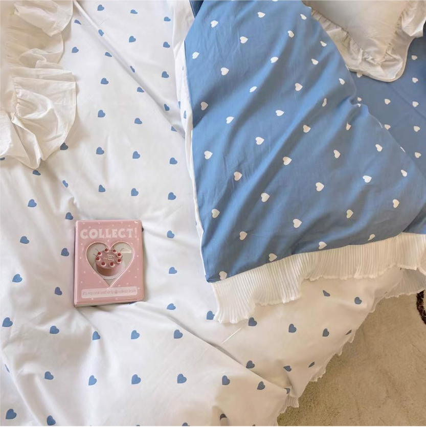 Bộ Chăn ga cotton cao cấp- Tim bèo xanh dương