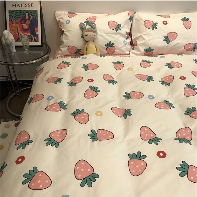 Bộ Chăn ga cotton Hàn Quốc- Dâu tây