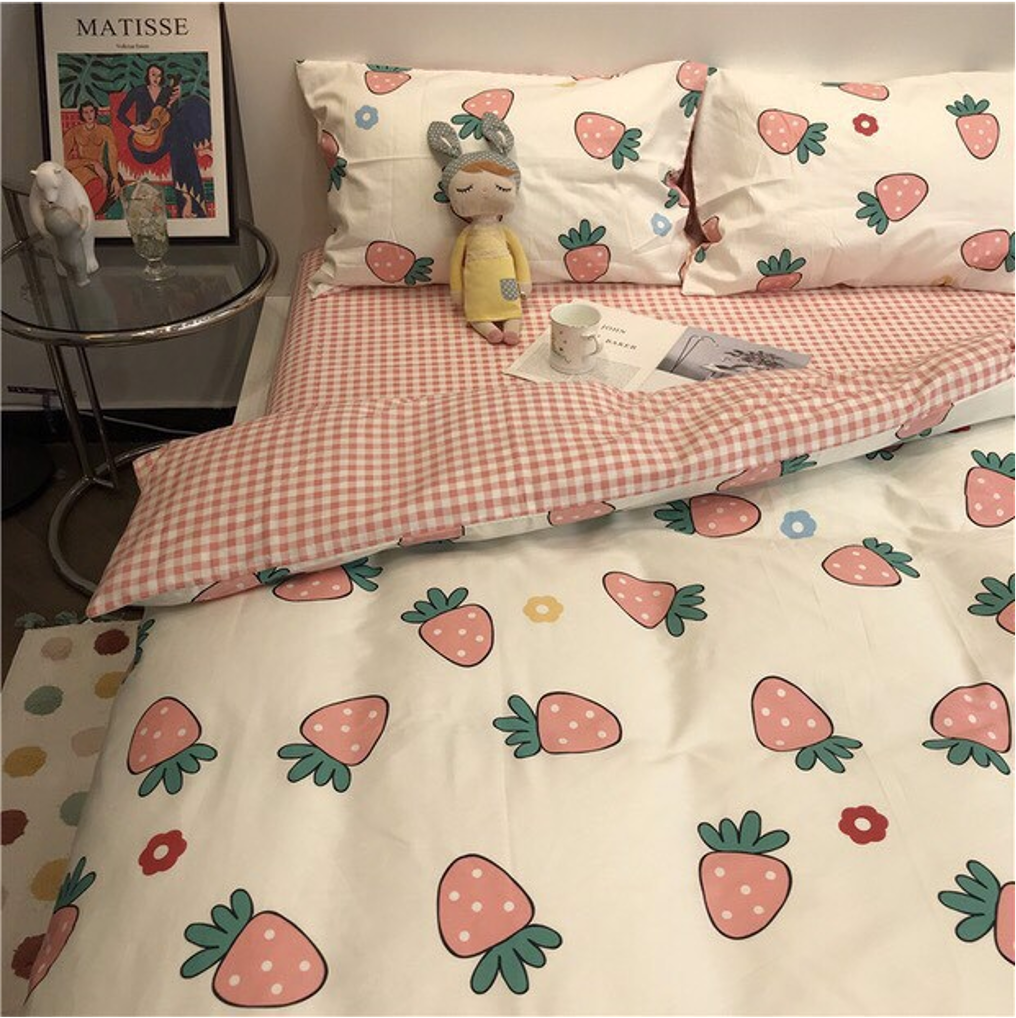 Bộ Chăn ga cotton Hàn Quốc- Dâu tây