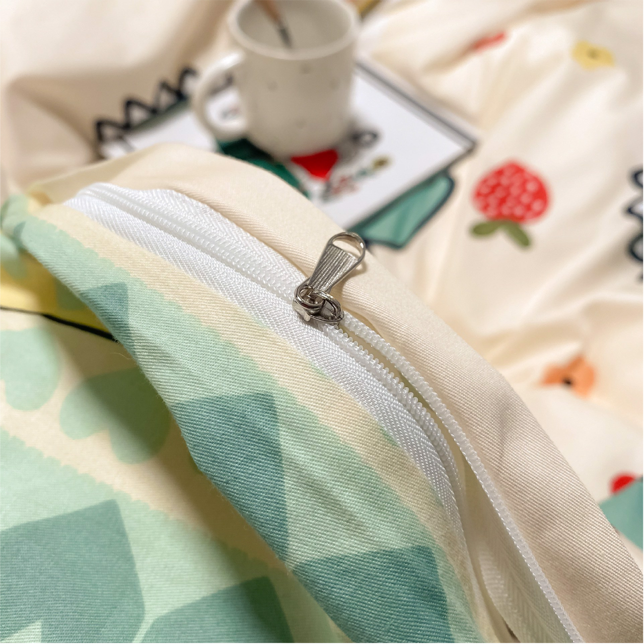 Bộ Chăn ga cotton Hàn Quốc- Khủng long xanh