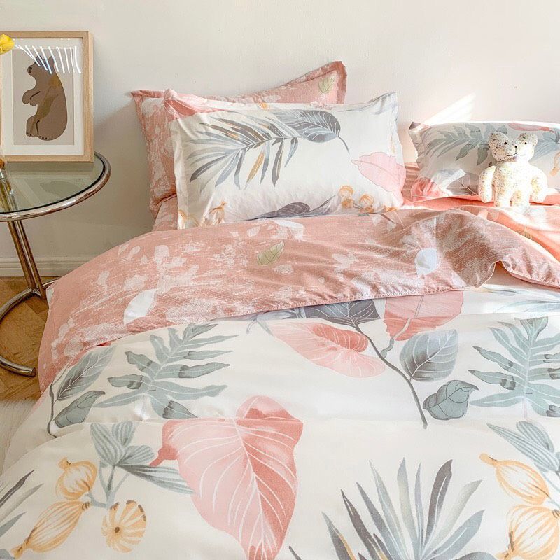Bộ Chăn ga cotton Hàn Quốc- Lá môn