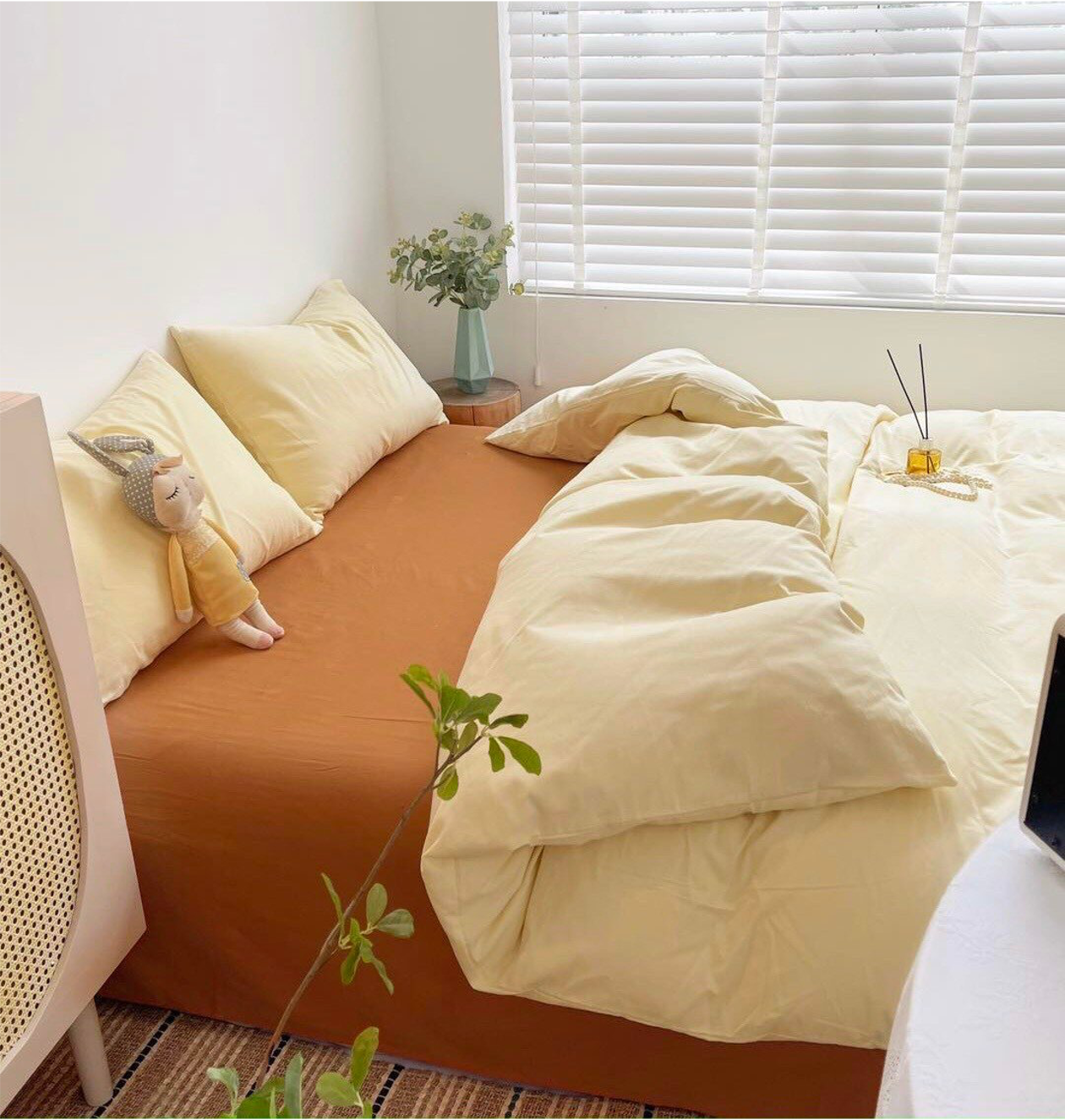 Bộ Chăn ga cotton Tici notag- Be phối Cam