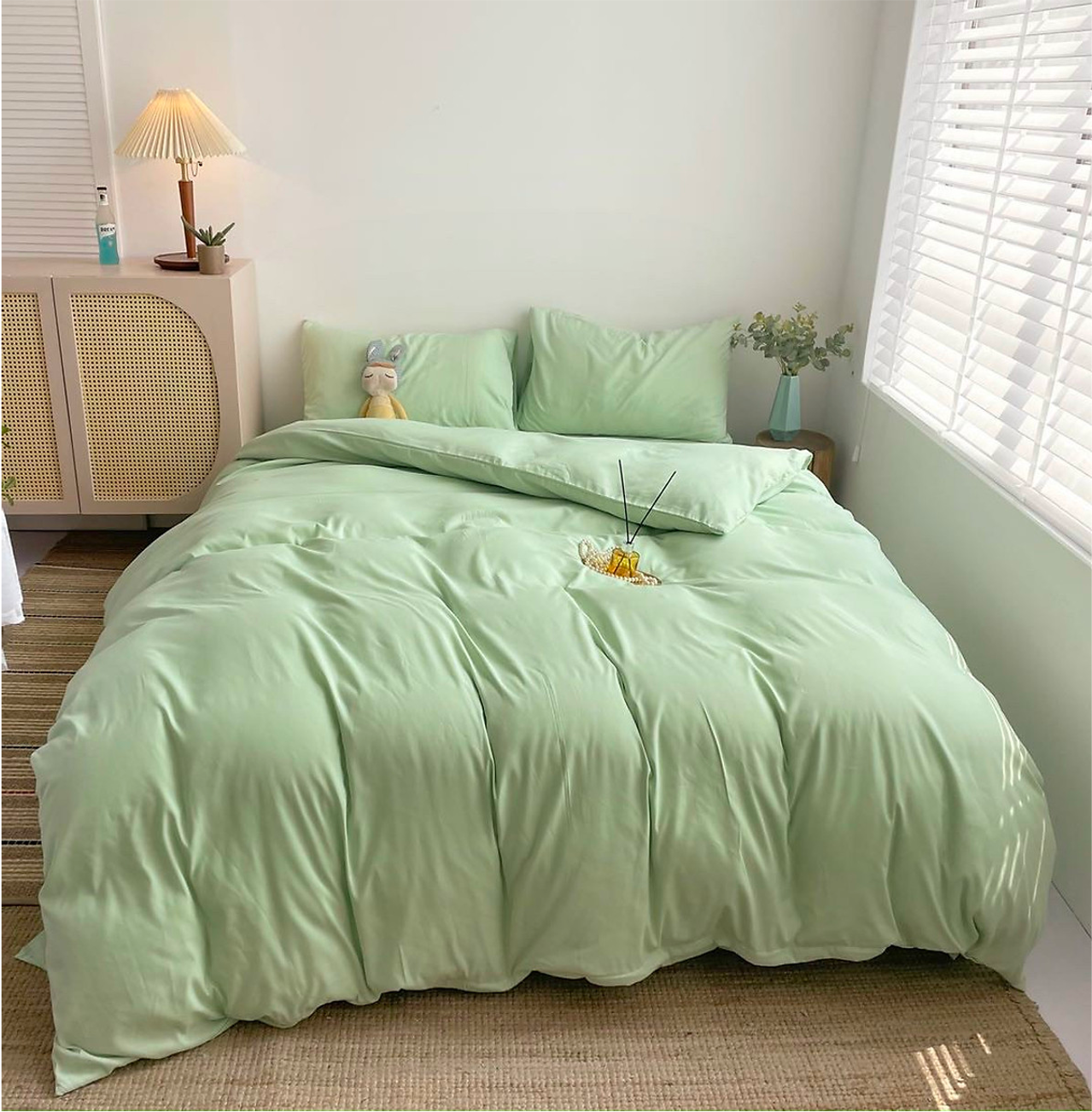 Bộ Chăn ga cotton Tici notag- Xanh Mint