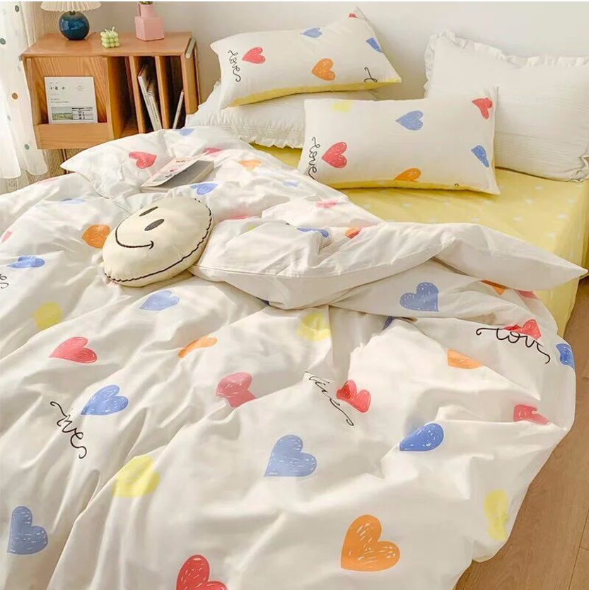 Bộ Chăn ga cotton Hàn Quốc- Tim Mix