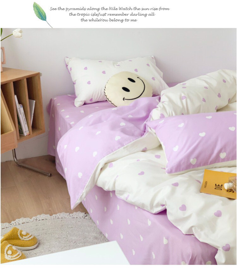 Bộ Chăn ga cotton Hàn Quốc- Tim Tím