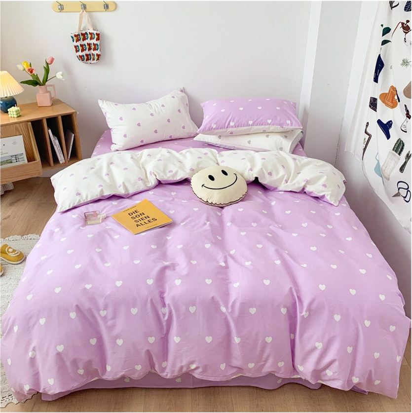 Bộ Chăn ga cotton Hàn Quốc- Tim Tím