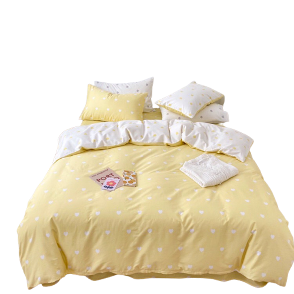 Bộ Chăn ga cotton Hàn Quốc- Tim Vàng