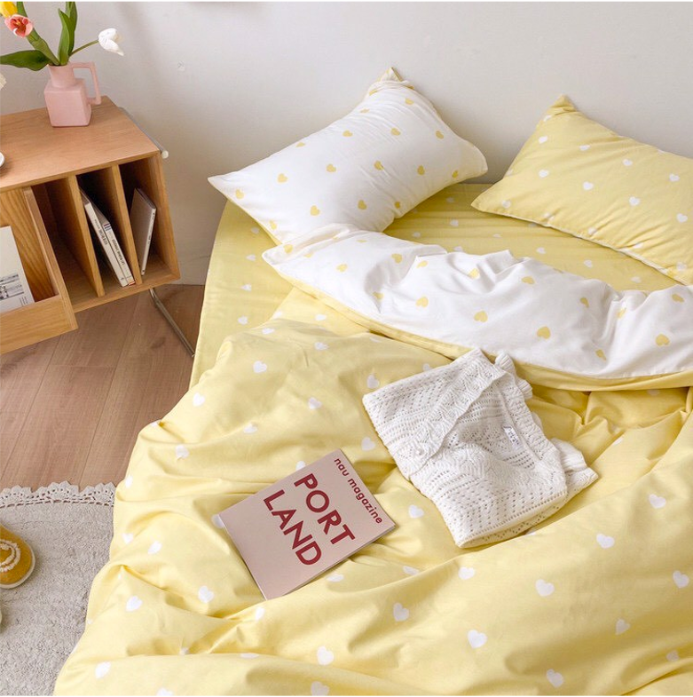 Bộ Chăn ga cotton Hàn Quốc- Tim Vàng
