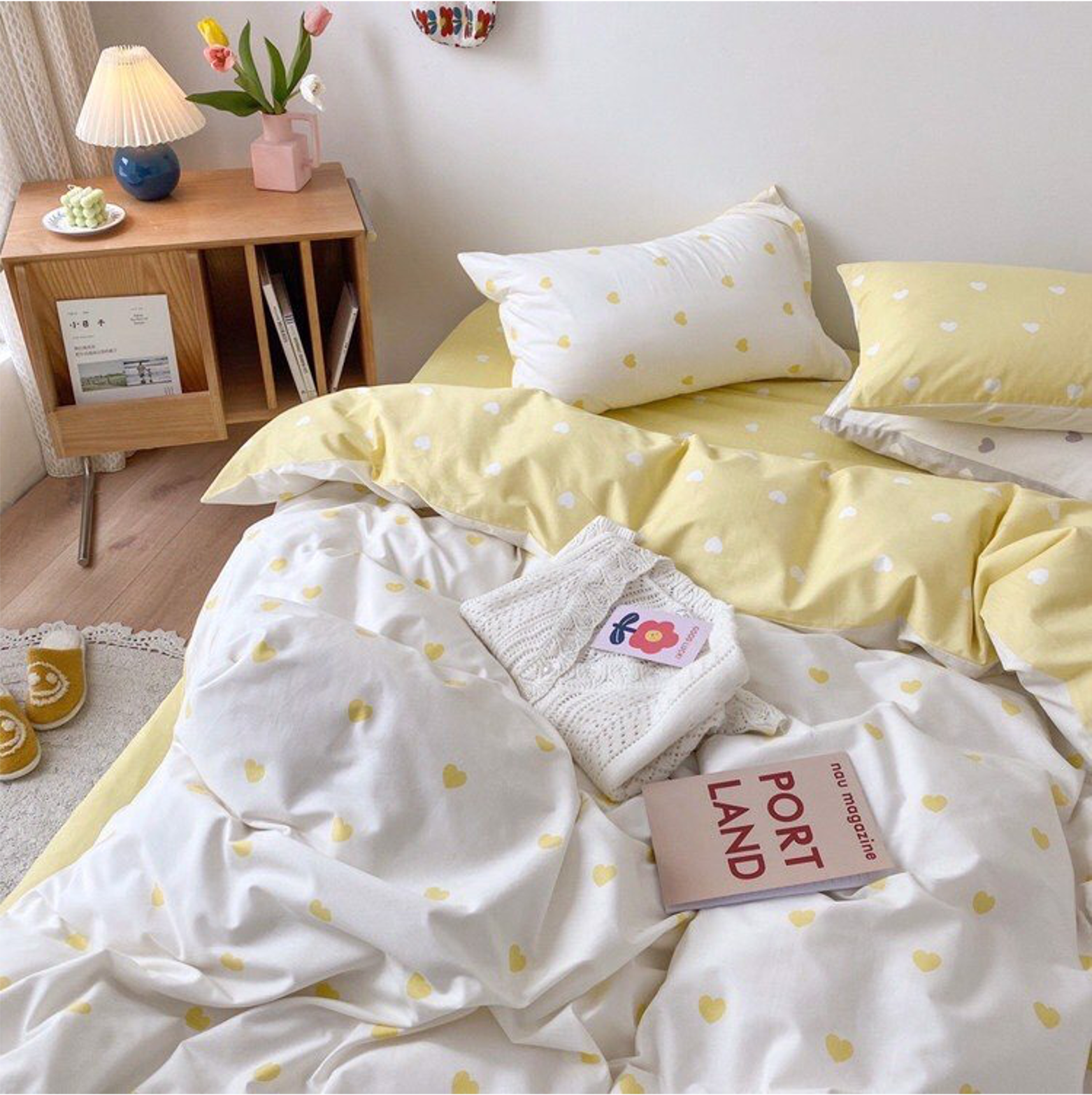 Bộ Chăn ga cotton Hàn Quốc- Tim Vàng