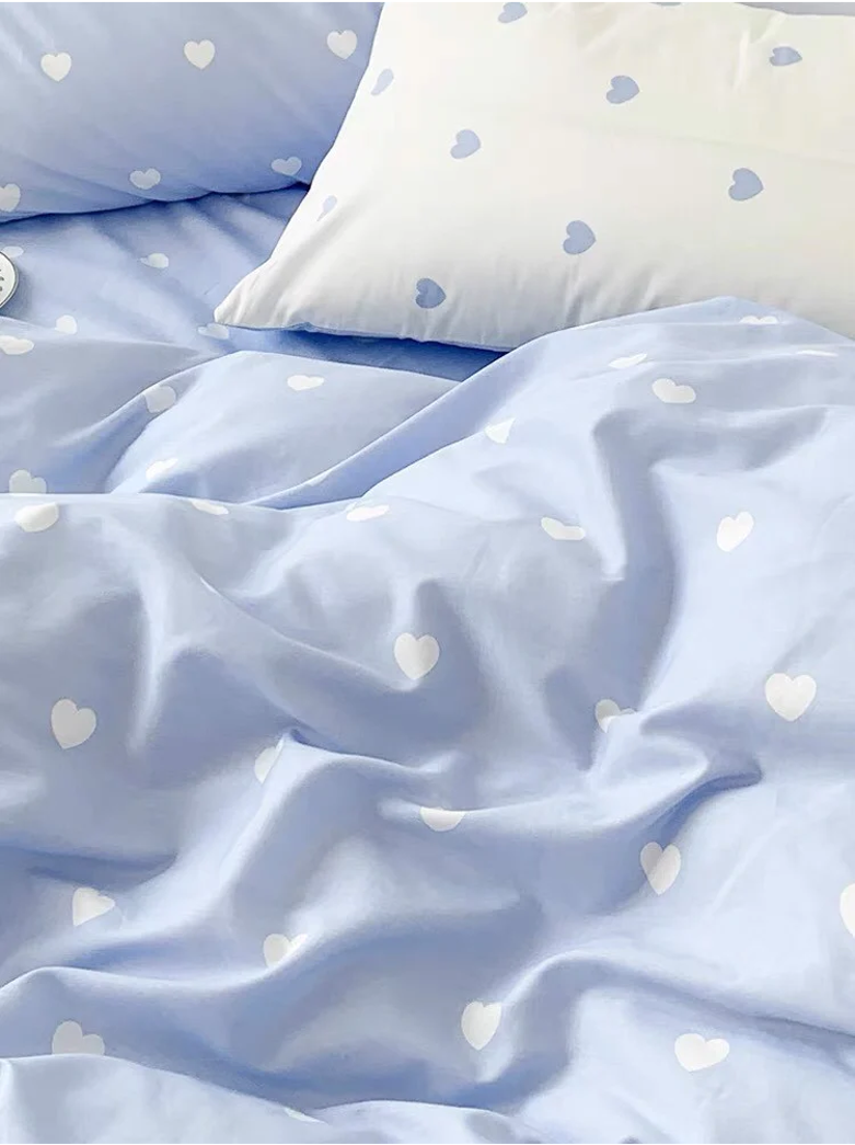 Bộ Chăn ga cotton Hàn Quốc - Tim xanh