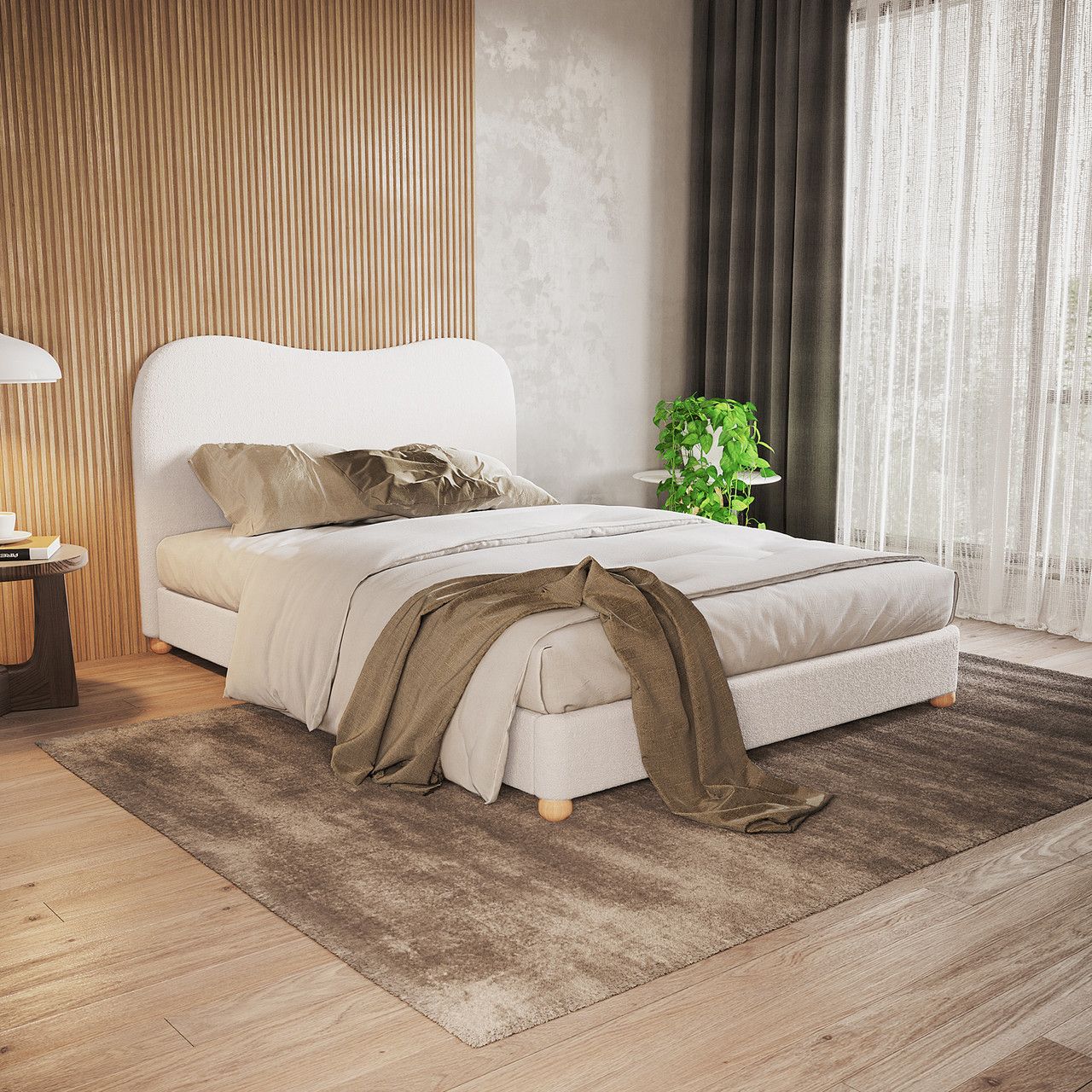 Giường ngủ bọc nệm cao cấp Curved Bed phong cách Bắc Âu Rubies House