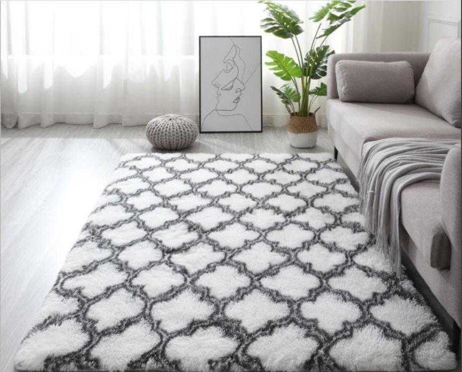 Thảm Lông Trải Sàn Kẻ ô Cao Cấp - Lông mềm dày 4.5cm
