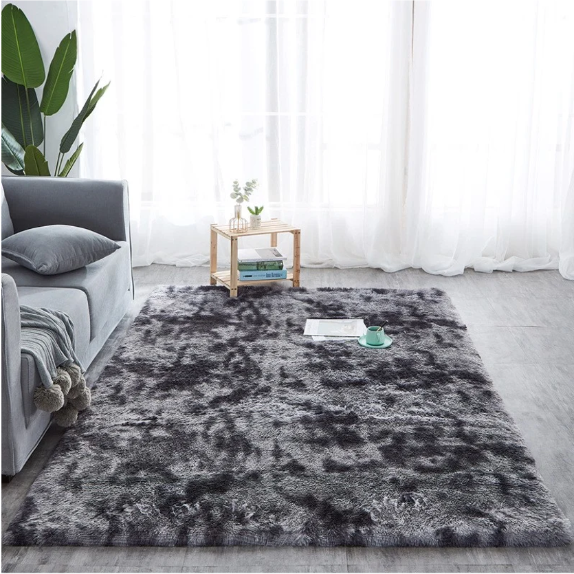 Thảm Lông Loang Trải Sàn Cao Cấp Xám đậm - Lông mềm dày 4.5cm