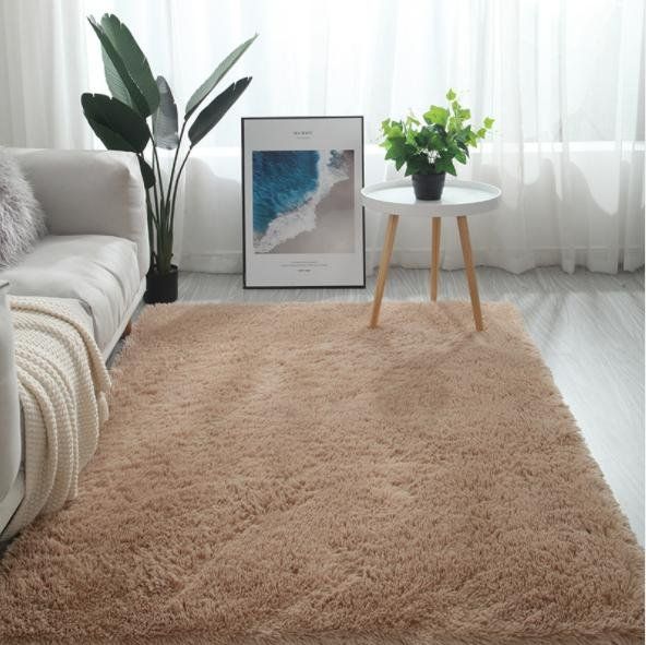 Thảm Lông Trải Sàn Nâu nhạt Cao Cấp - Lông mềm dày 4.5cm