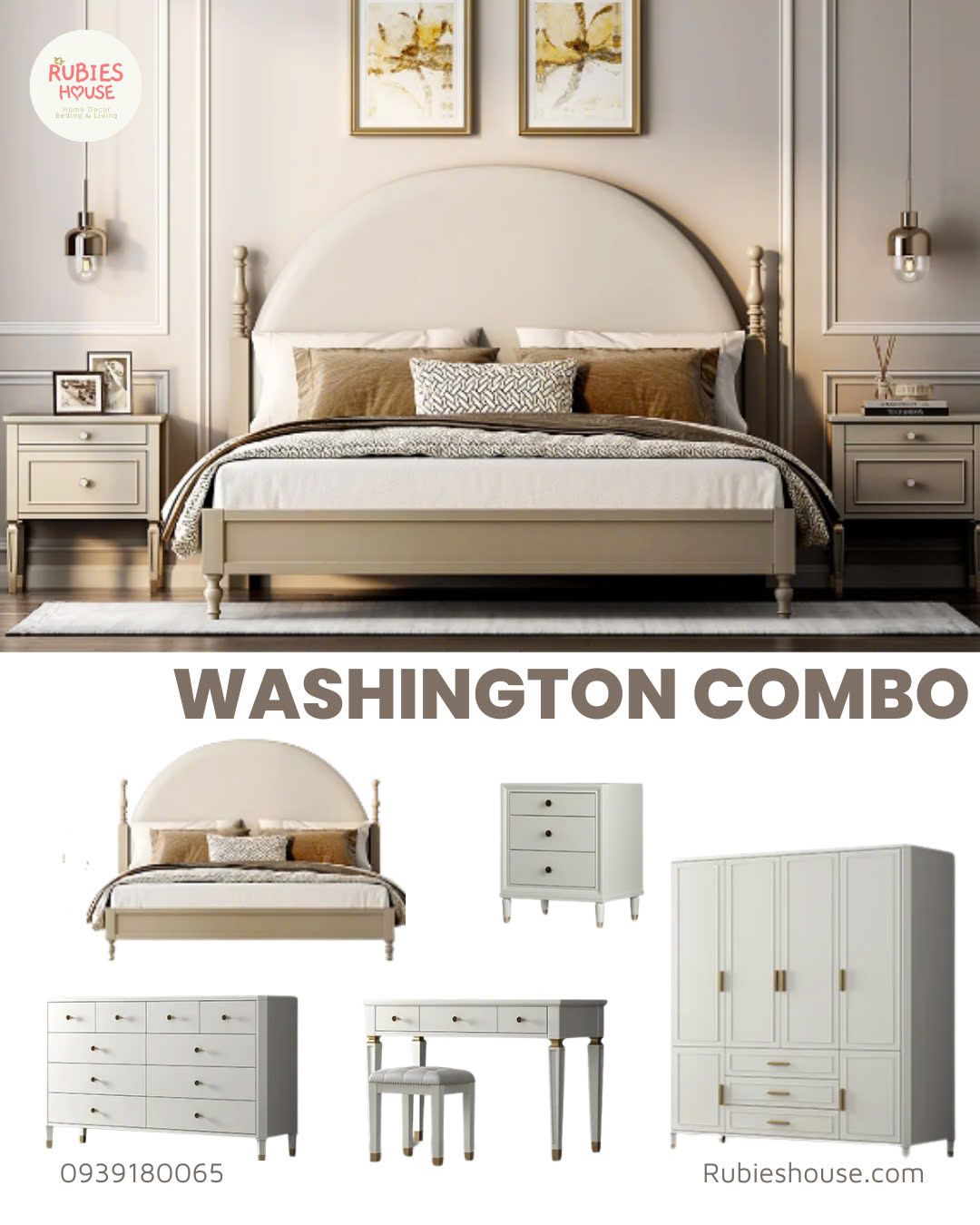 Combo Phòng Ngủ Farmhouse WASHINGTON – Nội Thất Phòng Ngủ Hiện Đại Tại Rubies House