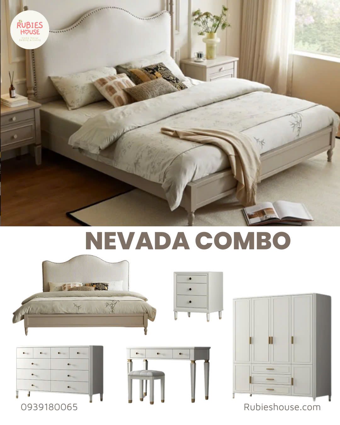 Combo Phòng Ngủ Farmhouse NEVADA – Nội Thất Phòng Ngủ Hiện Đại Tại Rubies House