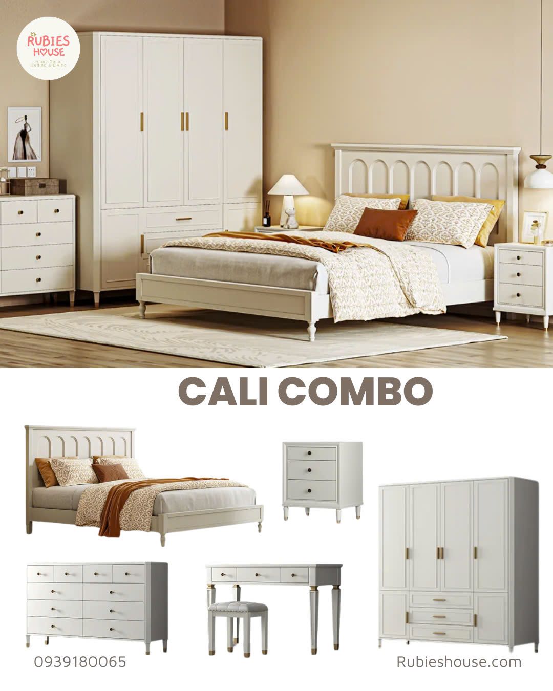Combo Phòng Ngủ Farmhouse CALI – Nội Thất Phòng Ngủ Hiện Đại Tại Rubies House