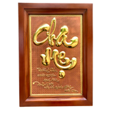  Tranh Cha Mẹ khổ dọc 38x54cm không mạ vàng nền hồng khung gỗ sồi 