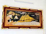  Tranh đồng Thuận buồm xuôi gió đồng vàng dát vàng bạc khung đục dát 120x230 cm 
