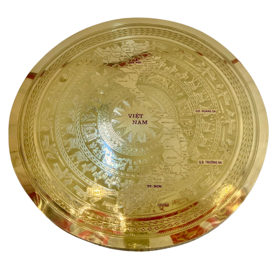  Mặt trống đồng ăn mòn đồng vàng có bản đồ đường kính 80cm - Tranh đồng cao cấp 