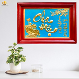  Tranh Cha Mẹ 38x54cm không mạ nền xanh khung gỗ sồi 