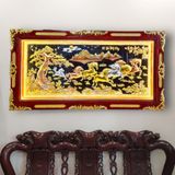  Tranh đồng Mã đáo thành công đồng vàng dát vàng bạc, khung đục dát vàng 120x230cm 