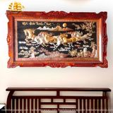  Tranh đồng Mã đáo thành công đồng đỏ dát vàng bạc, khung hương đục 89x176cm 