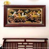  Tranh đồng Mã đáo thành công đồng đỏ dát vàng bạc, khung gụ  88x155cm 